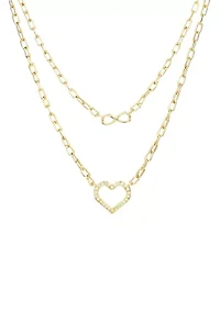 Gold Plated Cubic Zirconia Open Heart and Infinity Double Layer Necklace