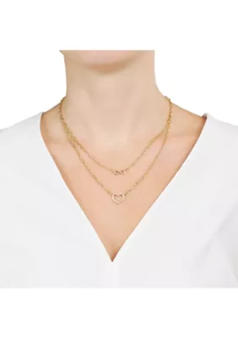 Gold Plated Cubic Zirconia Open Heart and Infinity Double Layer Necklace