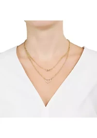 Gold Plated Cubic Zirconia Open Heart and Infinity Double Layer Necklace