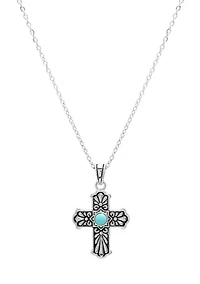 Silver Plated 16 + 2" Genuine Turquoise Howlite Cross Pendant Necklace