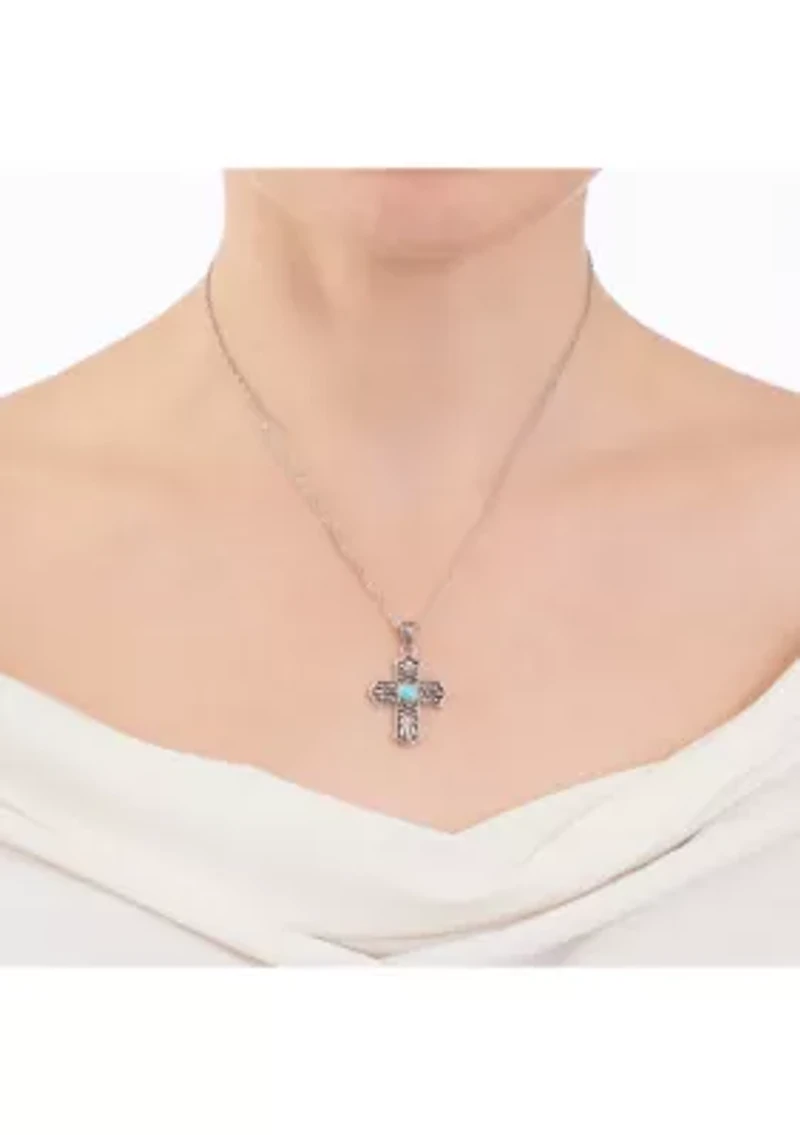 Silver Plated 16 + 2" Genuine Turquoise Howlite Cross Pendant Necklace