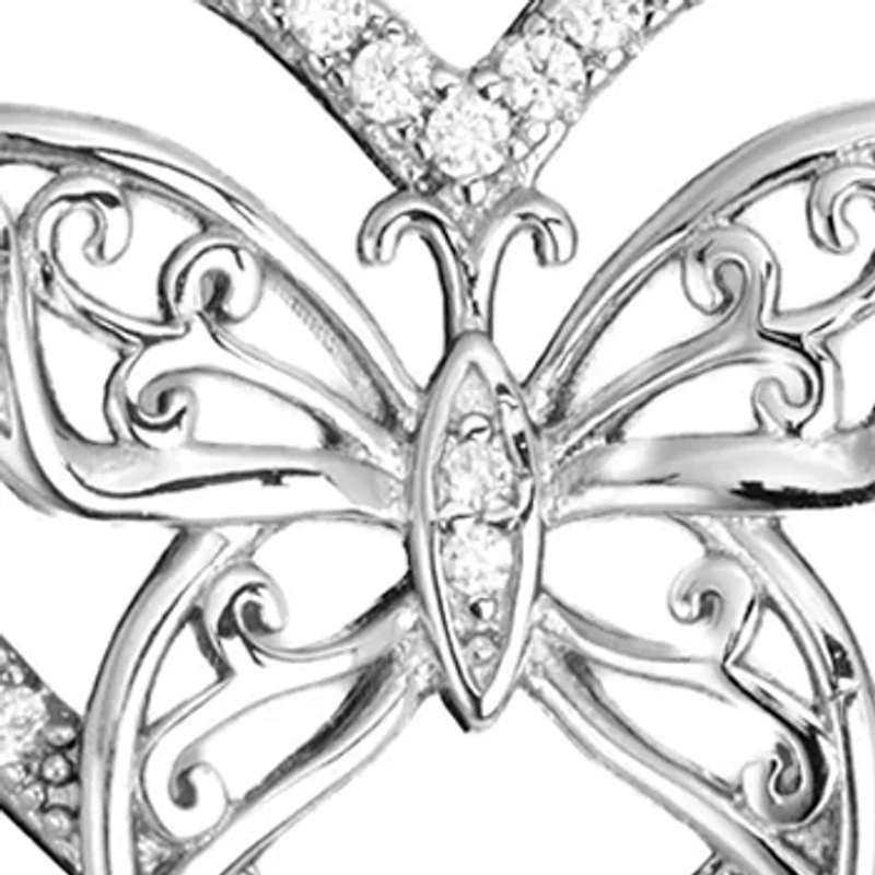  Cubic Zirconia Butterfly Heart Silver Plated Necklace