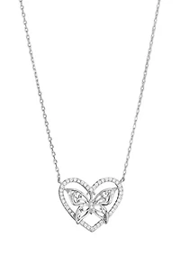  Cubic Zirconia Butterfly Heart Silver Plated Necklace