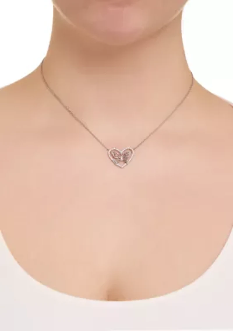  Cubic Zirconia Butterfly Heart Silver Plated Necklace