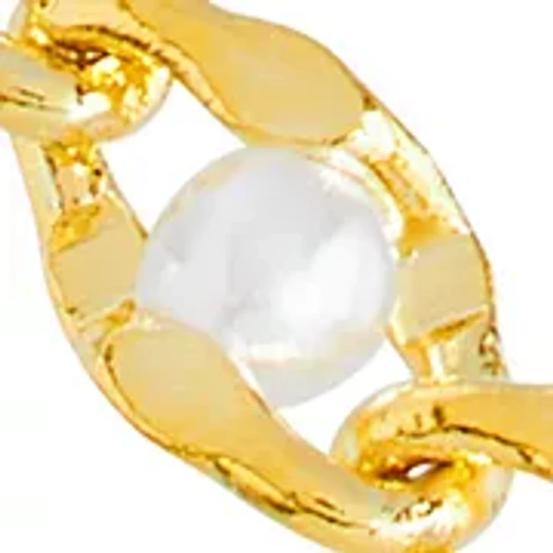 Gold Plated 18'' + 2" Simulated Pearl Curb Chain Necklace