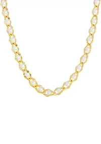 Gold Plated 18'' + 2" Simulated Pearl Curb Chain Necklace