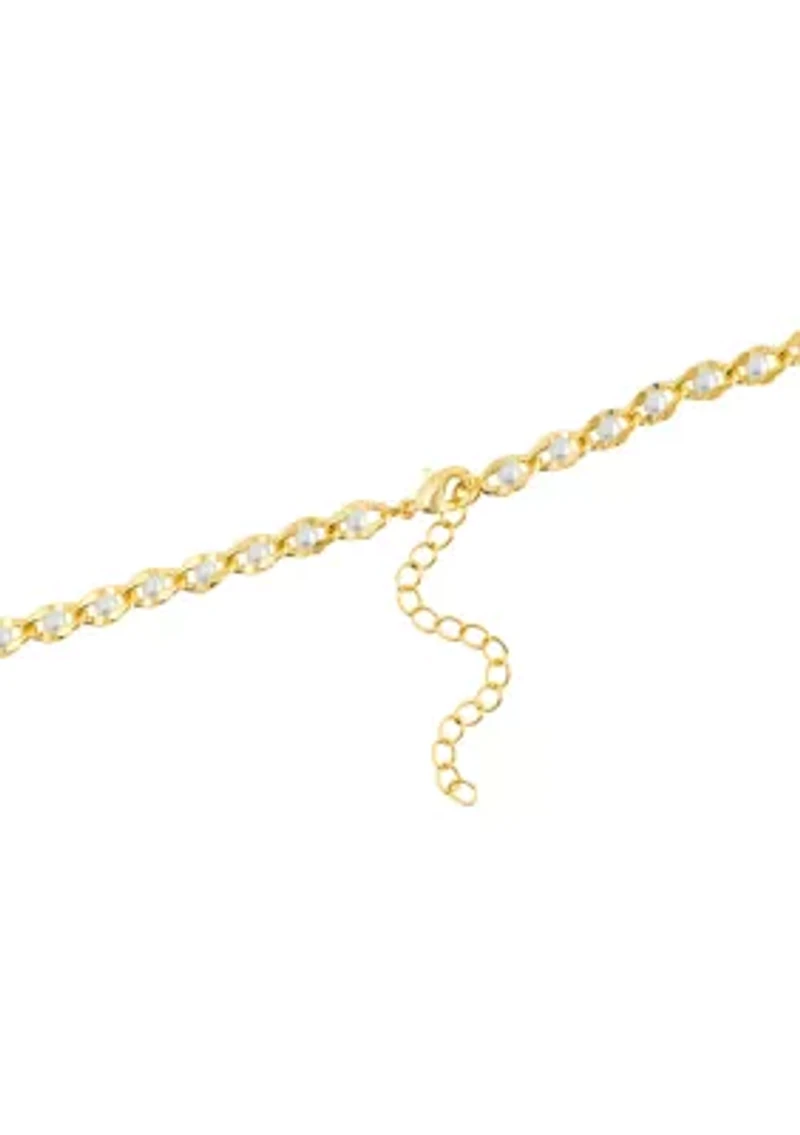 Gold Plated 18'' + 2" Simulated Pearl Curb Chain Necklace