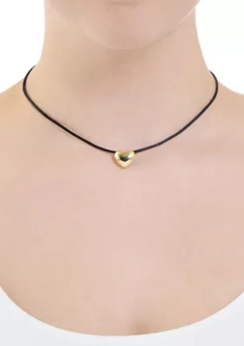 Puffy Gold Plated Heart Rope Necklace