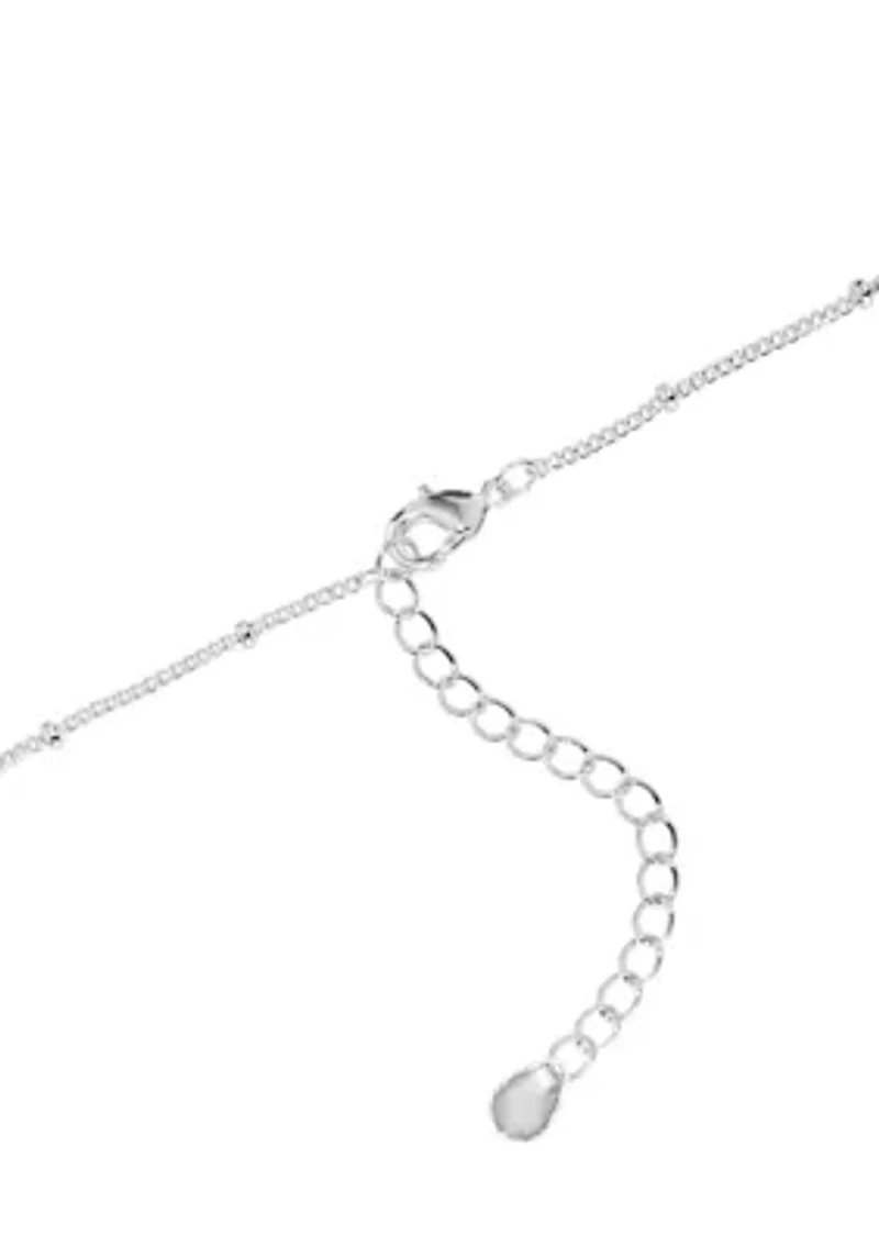 Silver Plated Puffy Heart Beaded Curb Chain Necklace