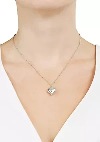 Silver Plated Puffy Heart Beaded Curb Chain Necklace