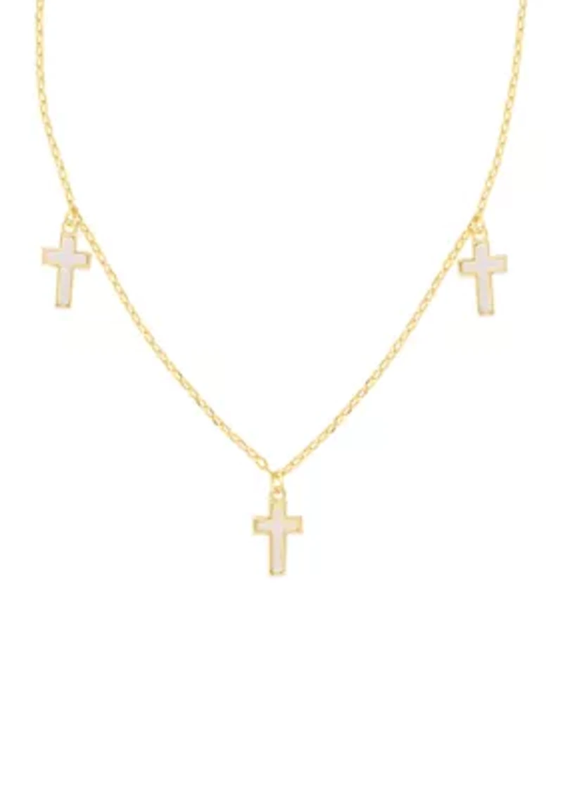 Gold Plated Mother of Pearl Trio Cross Necklace
