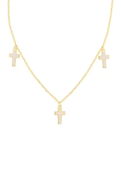 Gold Plated Mother of Pearl Trio Cross Necklace