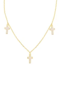 Gold Plated Mother of Pearl Trio Cross Necklace