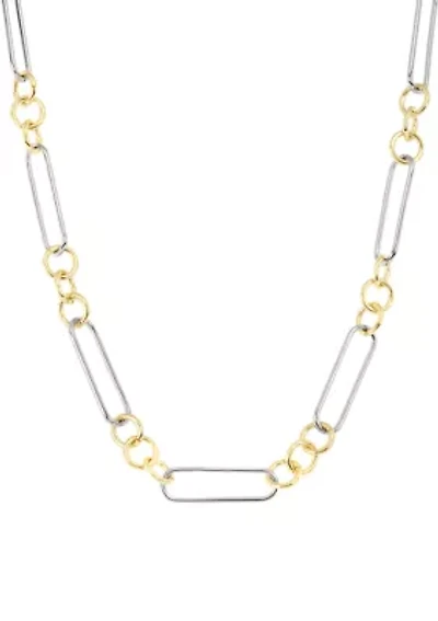 Two Tone Plated Ring Paperclip Necklace
