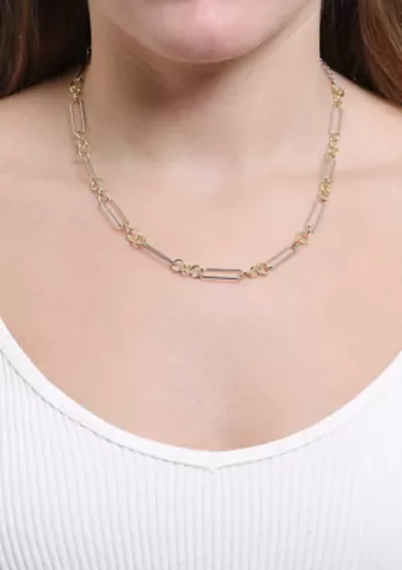 Two Tone Plated Ring Paperclip Necklace