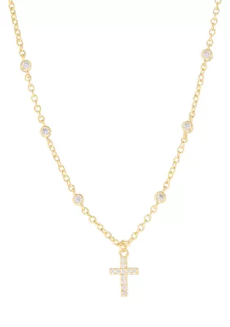 Gold Plated Cubic Zirconia Cross Necklace