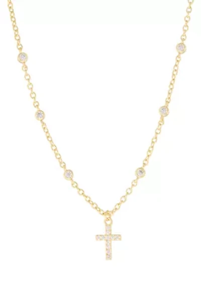 Gold Plated Cubic Zirconia Cross Necklace
