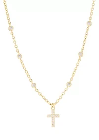 Gold Plated Cubic Zirconia Cross Necklace