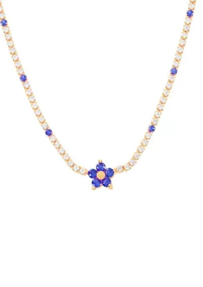 Gold Plated Cubic Zirconia Flower Necklace