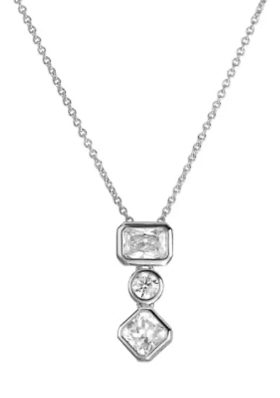 Silver Plated Cubic Zirconia Geometric Necklace