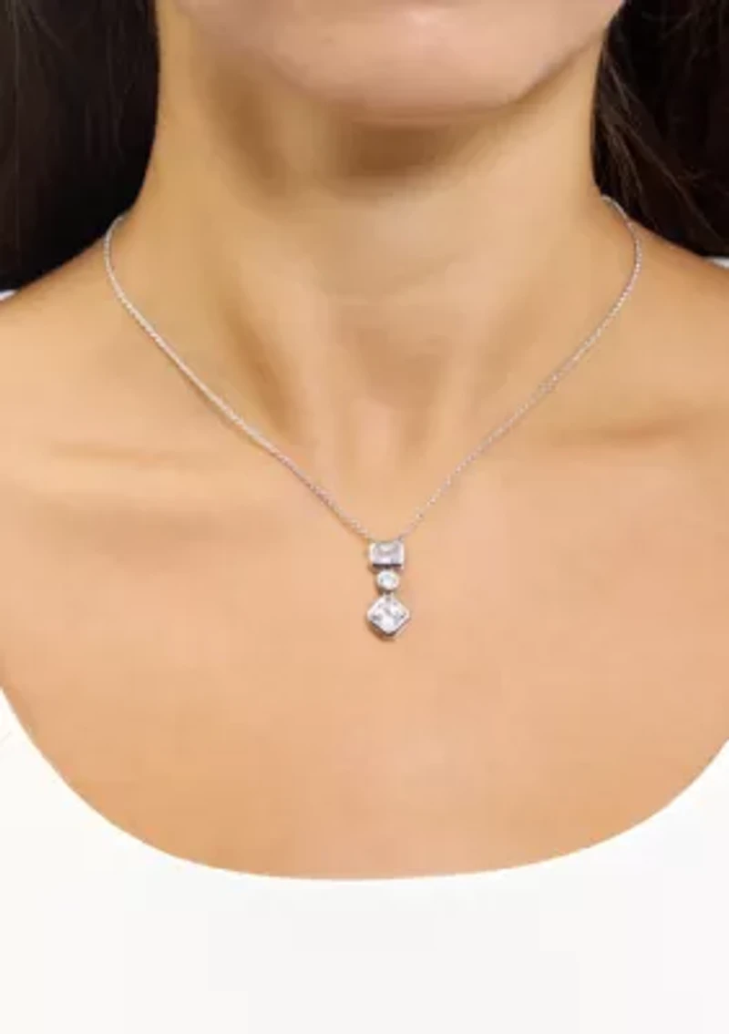 Silver Plated Cubic Zirconia Geometric Necklace