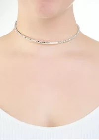 Silver Plated Beaded Bar Choker Necklace