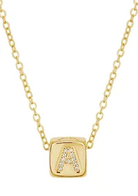 Gold Plated Cubic Zirconia Initial Cube Necklace