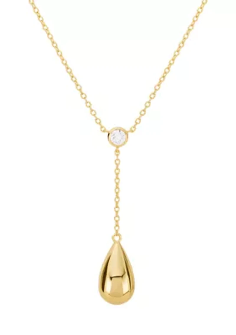 Cubic Zirconia gold plated Teardrop Y Necklace