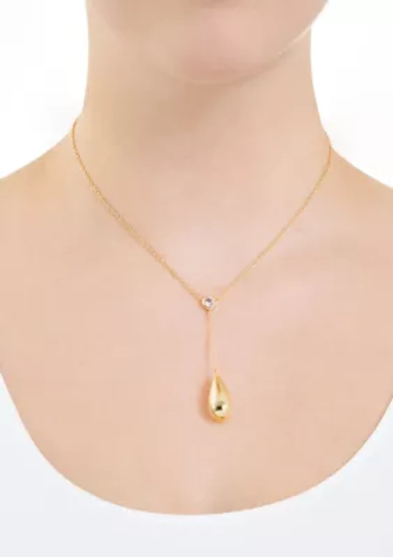   Cubic Zirconia gold plated Teardrop Y Necklace