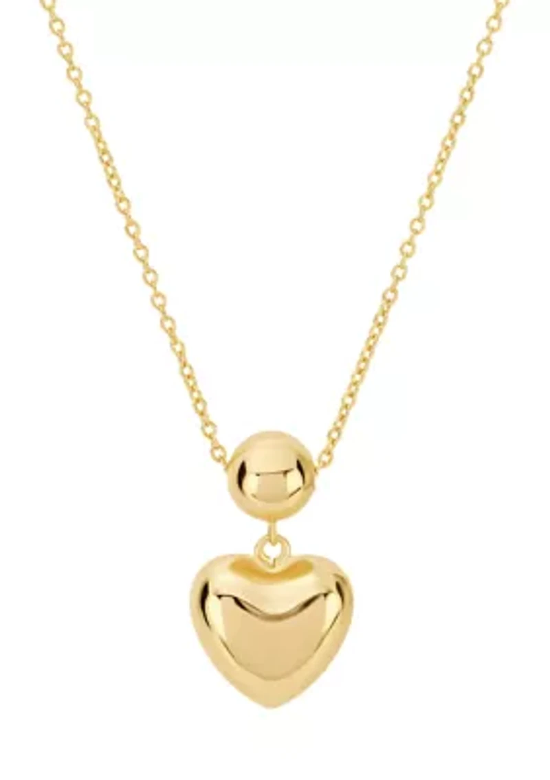 Gold Plated Puffy Bead and Heart Necklace