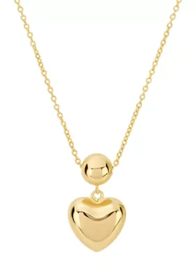 Gold Plated Puffy Bead and Heart Necklace