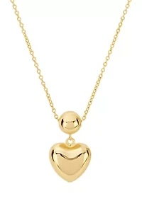 Gold Plated Puffy Bead and Heart Necklace