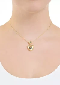 Gold Plated Puffy Bead and Heart Necklace