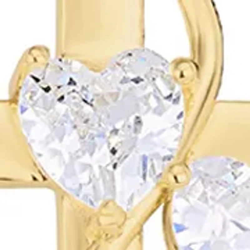 Gold Plated Cubic Zirconia Heart Cross Pendant Necklace