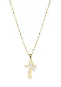 Gold Plated Cubic Zirconia Heart Cross Pendant Necklace
