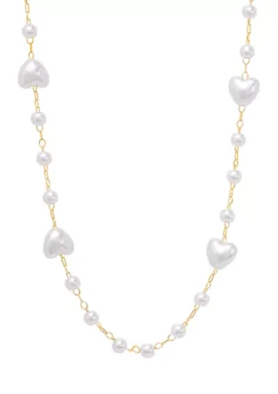 White Heart Beaded Station Necklace