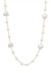 White Heart Beaded Station Necklace