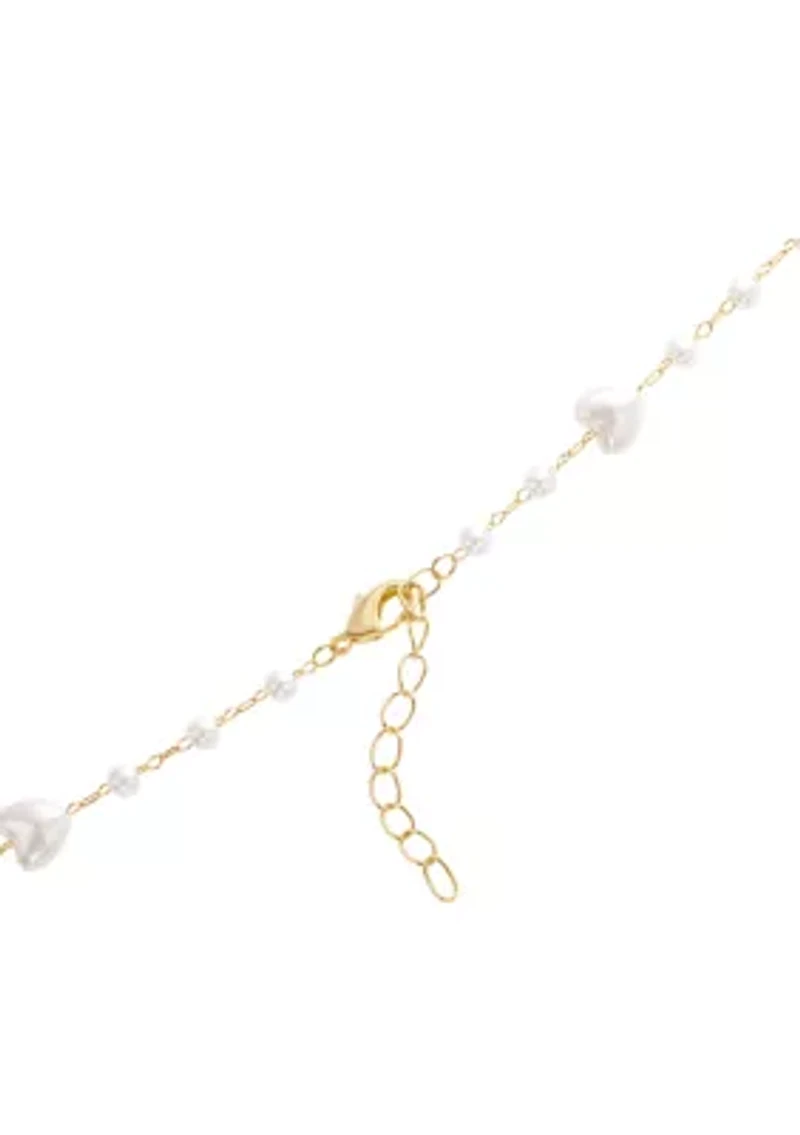 White Heart Beaded Station Necklace