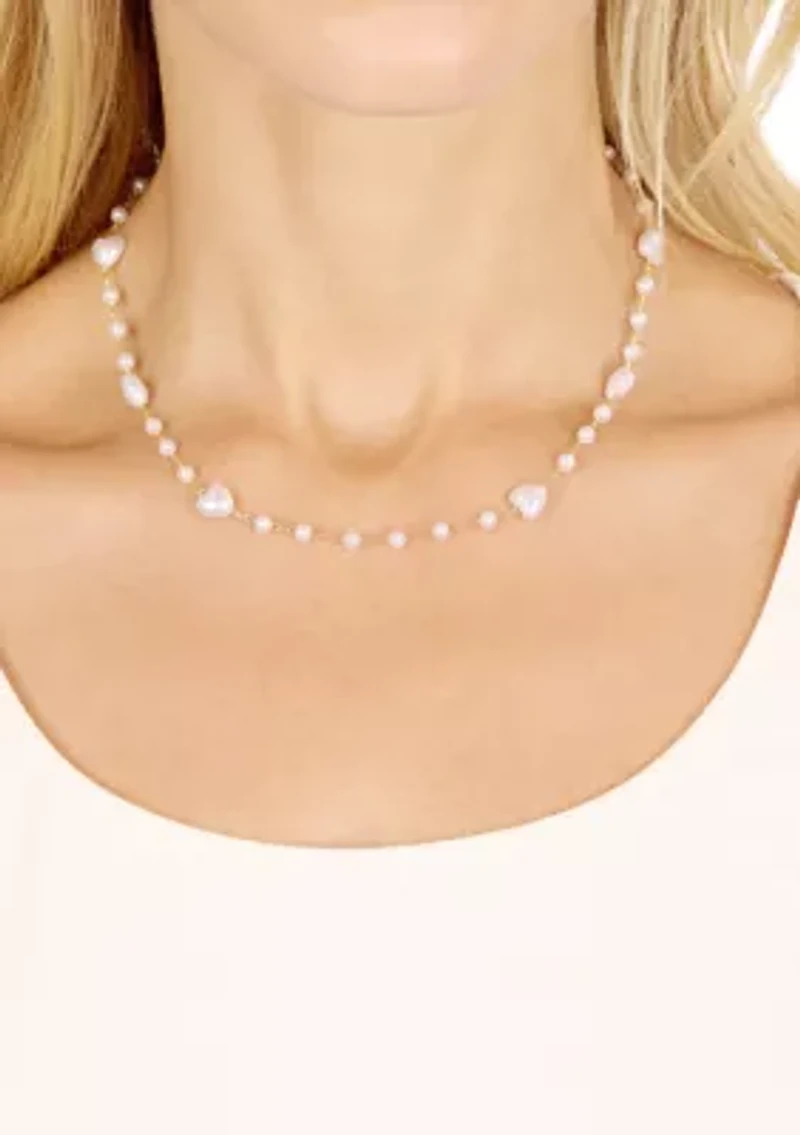 White Heart Beaded Station Necklace