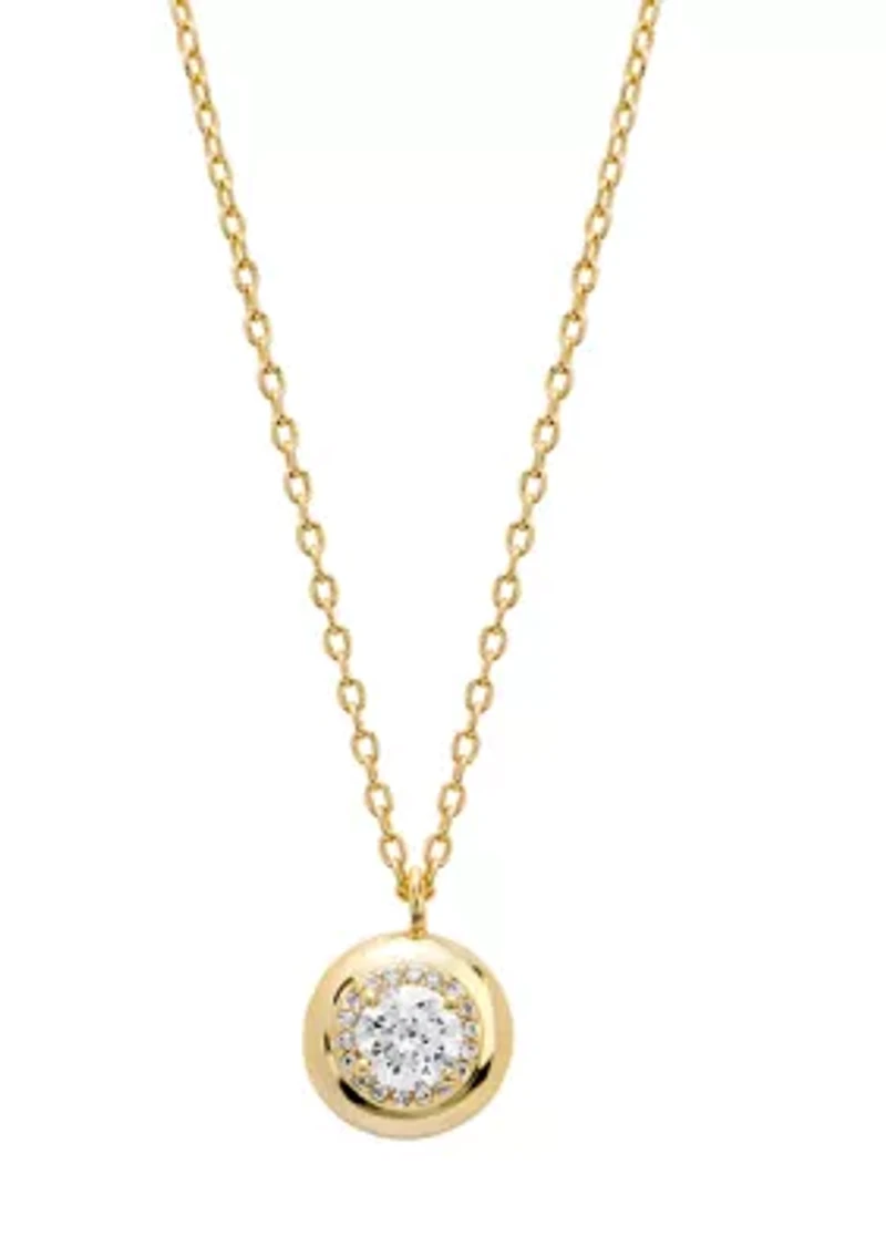 Fancy Round Cubic Zirconia Gold Plated Pendant Necklace