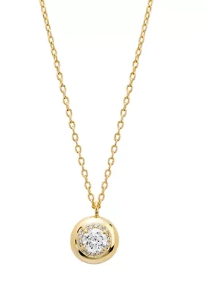 Fancy Round Cubic Zirconia Gold Plated Pendant Necklace