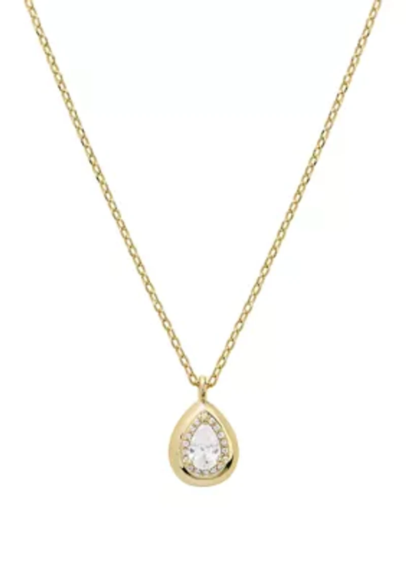 Fancy Teardrop Cubic Zirconia Pendant Gold Plated Necklace