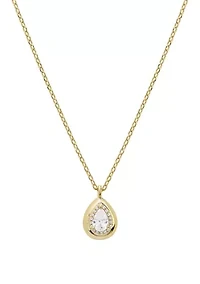 Fancy Teardrop Cubic Zirconia Pendant Gold Plated Necklace