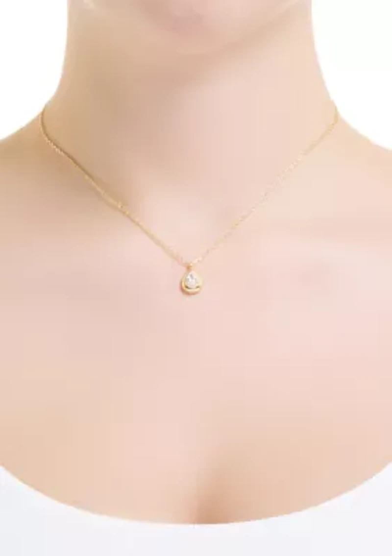 Fancy Teardrop Cubic Zirconia Pendant Gold Plated Necklace