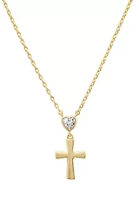 Cubic Zirconia Heart and Cross Gold Plated Necklace