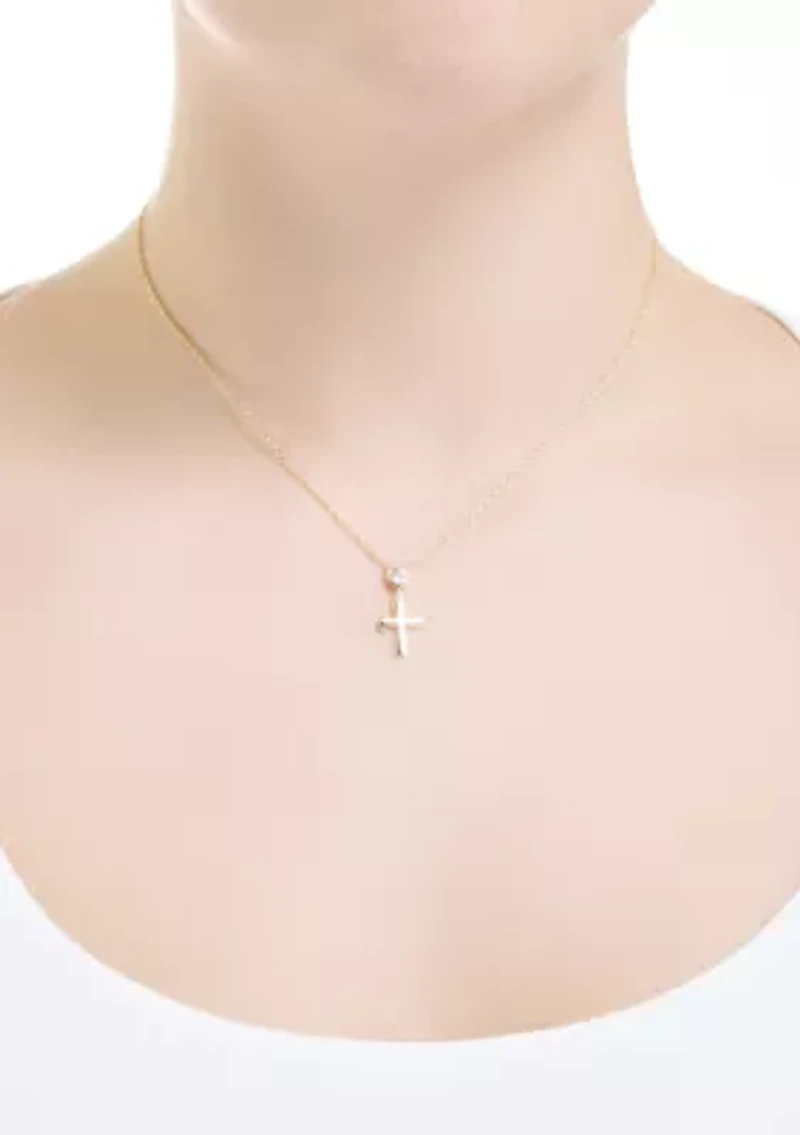 Cubic Zirconia Heart and Cross Gold Plated Necklace
