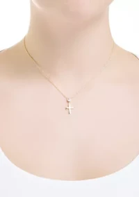 Cubic Zirconia Heart and Cross Gold Plated Necklace