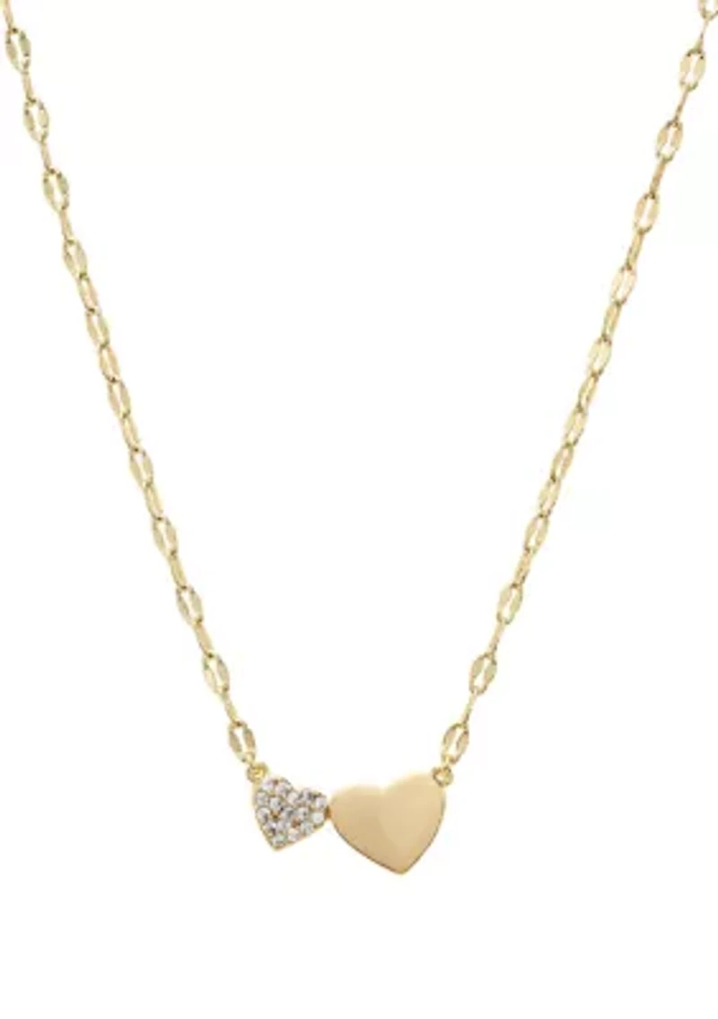 Cubic Zirconia Double Heart Gold Plated Necklace