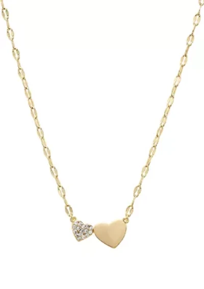Cubic Zirconia Double Heart Gold Plated Necklace