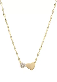 Cubic Zirconia Double Heart Gold Plated Necklace